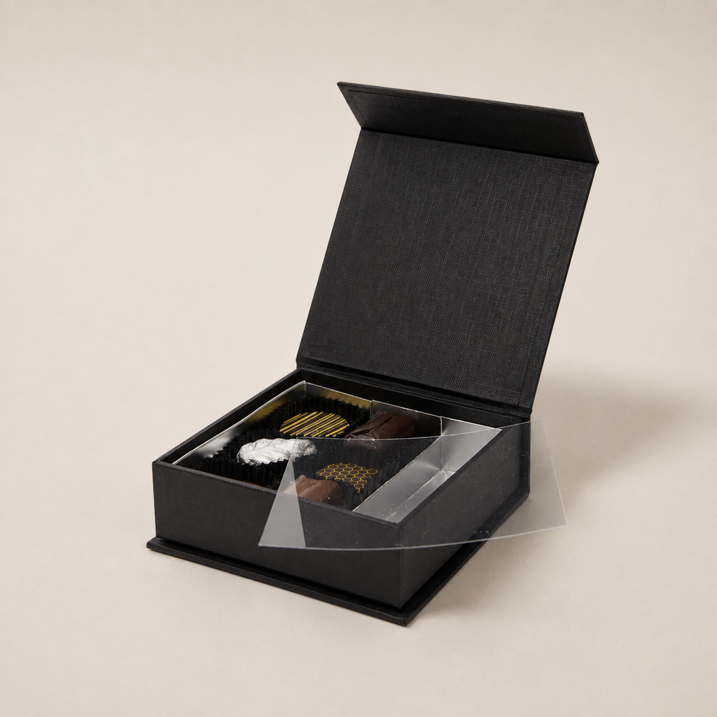 Black is black magnetic closure square box 9 chocolates